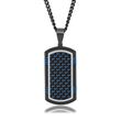 Men's Black and Blue Stainless Steel and Carbon Fiber Dog Tag Pendant Necklace