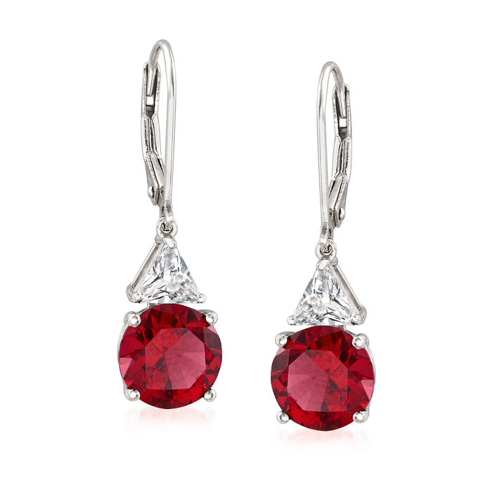 5.30 ct. t.w. Simulated Ruby and 1.00 ct. t.w. CZ Drop Earrings in Sterling Silver