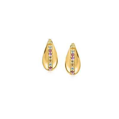 .43 ct. t.w. Multi-Gemstone Teardrop Earrings in 18kt Gold Over Sterling