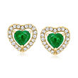 .60 ct. t.w. Emerald Heart Earrings with .19 ct. t.w. Diamonds in 14kt Yellow Gold