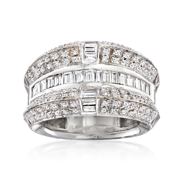 C. 1990 Vintage 2.00 ct. t.w. Baguette and Round Diamond Cocktail Ring in 18kt White Gold
