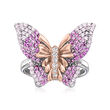 .80 ct. t.w. Simulated Pink Sapphire Butterfly Ring with CZ Accents in Two-Tone Sterling Silver