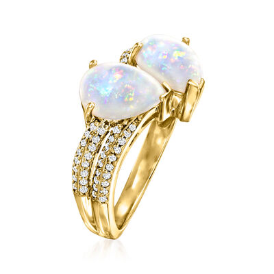 Opal and .19 ct. t.w. Diamond Ring in 14kt Yellow Gold