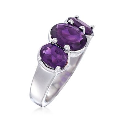 3.00 ct. t.w. Oval Amethyst Three-Stone Ring in Sterling Silver
