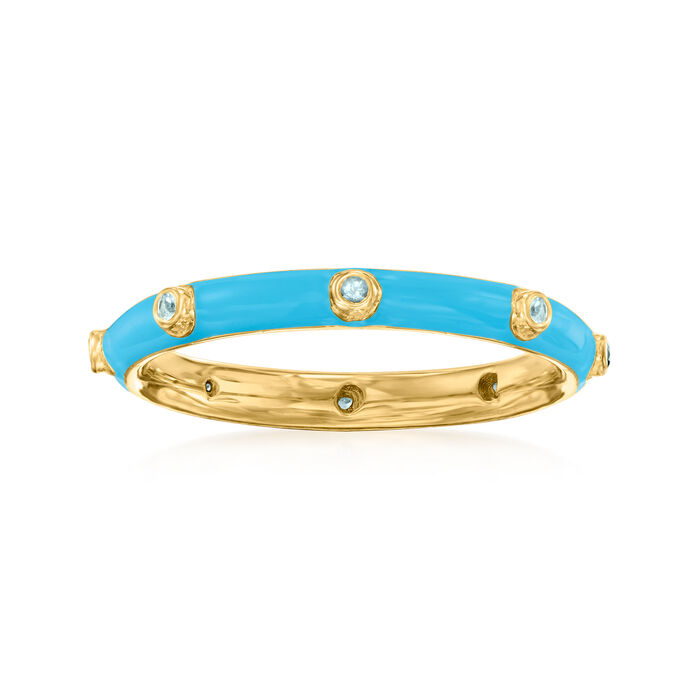 Turquoise Enamel Ring with Swiss Blue Topaz Accents in 18kt Gold Over Sterling