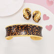 Italian Leopard Print Enamel Cuff Bracelet in 18kt Gold Over Sterling