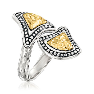 Sterling Silver and 18kt Yellow Gold Bali-Style Bypass Ring