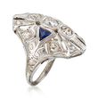 C. 1930 Vintage .60 ct. t.w. Diamond and .25 ct. t.w. Synthetic Sapphire Dinner Ring in 18kt White Gold