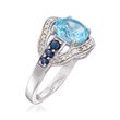 3.70 Carat Blue Topaz and .31 ct. t.w. Diamond Ring with .30 ct. t.w. Sapphires in Sterling