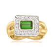 C. 1990 Vintage .45 Carat Green Tourmaline and .40 ct. t.w. Diamond Ring in 14kt White Gold and 18kt Yellow Gold