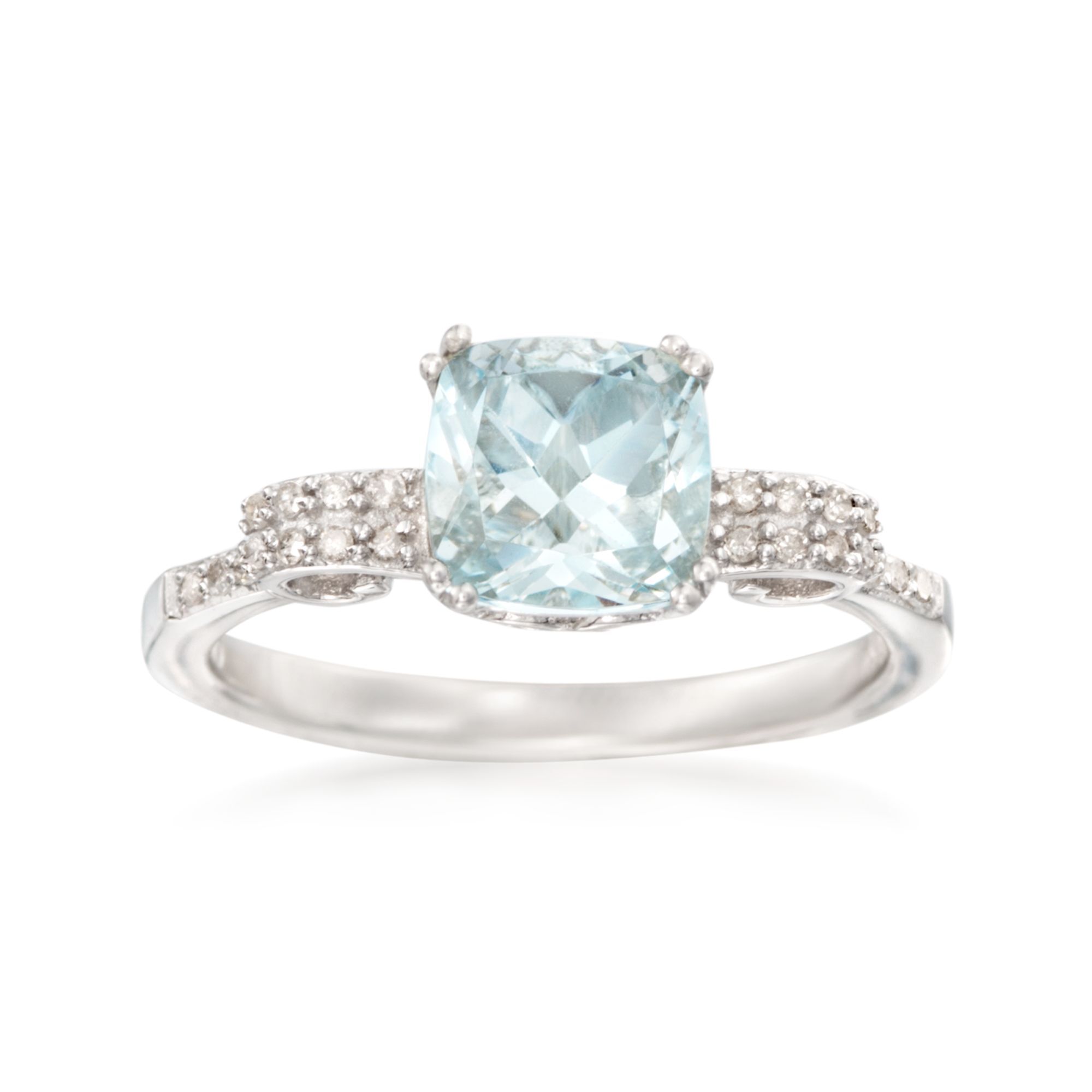 1.40 Carat Aquamarine and .10 ct. t.w. Diamond Ring in Sterling Silver ...