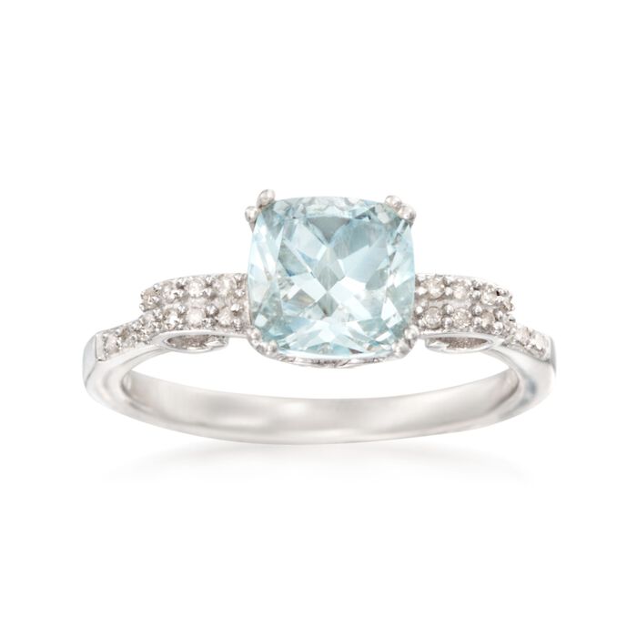 1.40 Carat Aquamarine and .10 ct. t.w. Diamond Ring in Sterling Silver