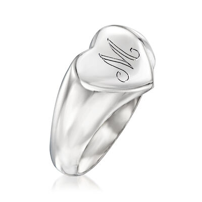 Italian Sterling Silver Personalized Heart Signet Ring