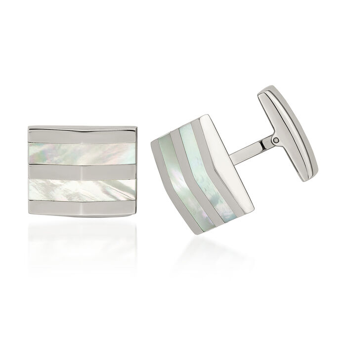 Mother-of-Pearl Cuff Links in Stainless Steel