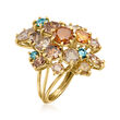 C. 1980 Vintage 7.15 ct. t.w. Multicolored Diamond Cluster Ring in 18kt Yellow Gold