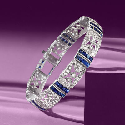 C. 1990 Vintage 8.47 ct. t.w. Sapphire and 4.96 ct. t.w. Diamond Bracelet in 18kt White Gold
