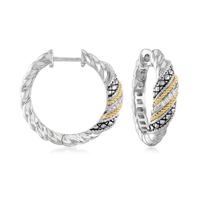 Andrea Candela &quot;La Mezcla&quot; Sterling Silver and 18kt Yellow Gold Hoop Earrings with Diamond Accents