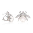 13-13.5mm Cultured Pearl and 1.60 ct. t.w. Diamond Bug Earrings in 14kt White Gold