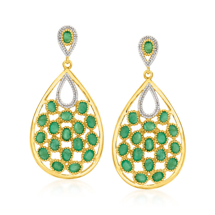 7.50 ct. t.w. Emerald Drop Earrings in Two-Tone Sterling Silver