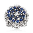 C. 1970 Vintage 3.20 ct. t.w. Sapphire and .85 ct. t.w. Diamond Flower Ring in 14kt White Gold