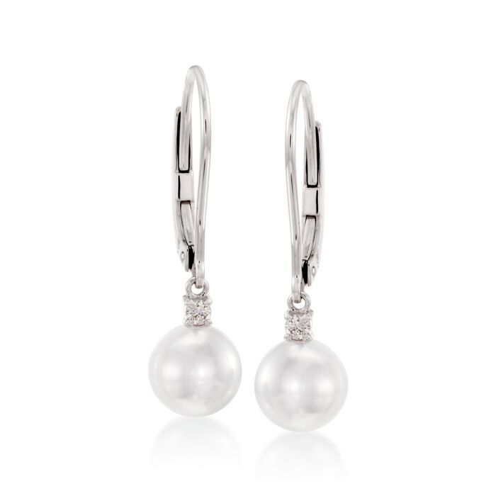 Mikimoto 7mm A+ Akoya Pearl Drop Earrings with Diamonds in 18kt White Gold