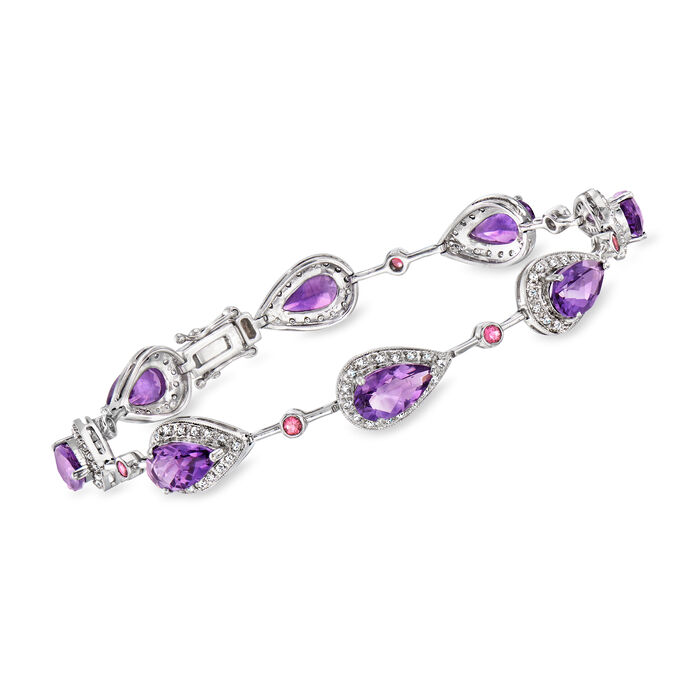 C. 1990 Vintage 6.40 ct. t.w. Amethyst and 1.00 ct. t.w. Diamond Bracelet with .35 ct. t.w. Pink Tourmalines in 14kt White Gold