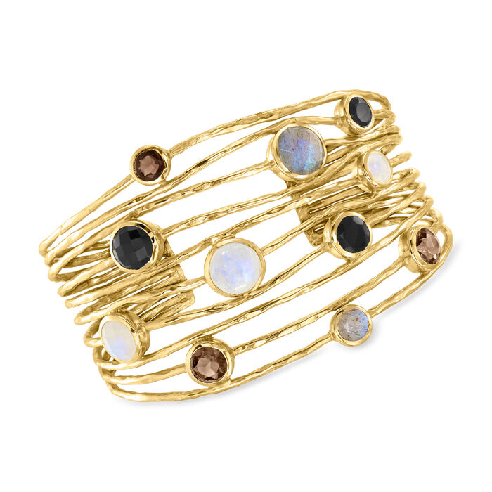 Multi-Gemstone Open-Space Cuff Bracelet in 18kt Gold Over Sterling