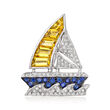 C. 1980 Vintage 2.25 ct. t.w. Citrine, .75 ct. t.w. Sapphire and .75 ct. t.w. Diamond Sailboat Pin in 18kt White Gold