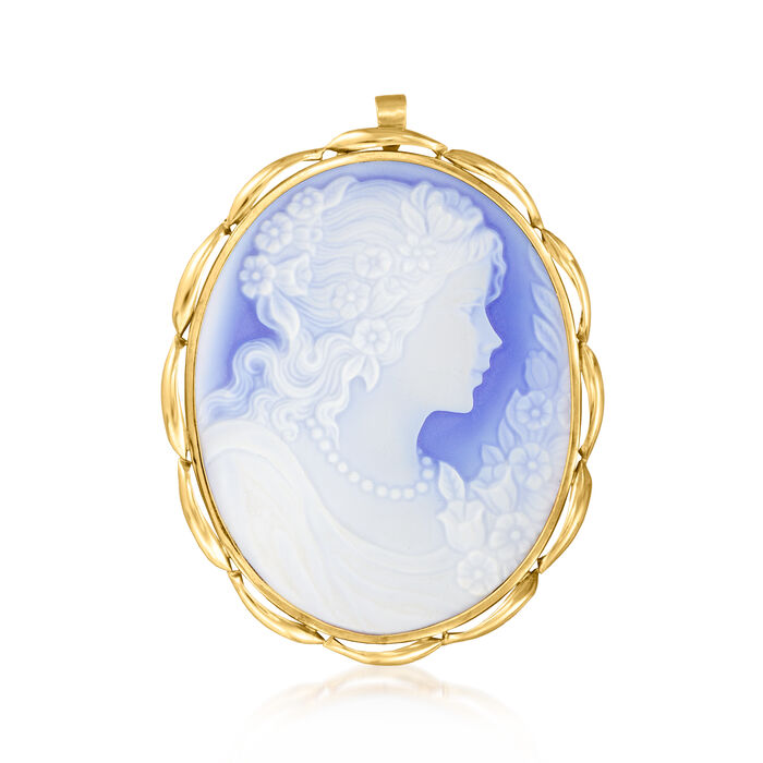 C. 1980 Vintage Purple Agate Cameo Pin/Pendant in 18kt Yellow Gold