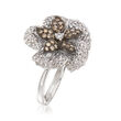 C. 1990 Vintage Piero Milano 1.18 ct. t.w. White and Cognac Diamond Flower Ring in 18kt White Gold
