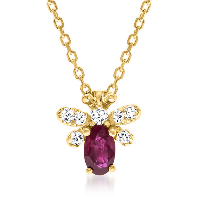 .30 Carat Ruby Bumblebee Pendant Necklace with Diamond Accents in 14kt Yellow Gold