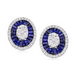 2.00 ct. t.w. Sapphire and .65 ct. t.w. Diamond Oval Cluster Earrings in 18kt White Gold