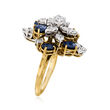 C. 1970 Vintage 3.00 ct. t.w. Sapphire and 1.35 ct. t.w. Diamond Cluster Ring in 14kt Yellow Gold