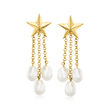 4-4.5mm Cultured Pearl Star Drop Earrings in 18kt Gold Over Sterling