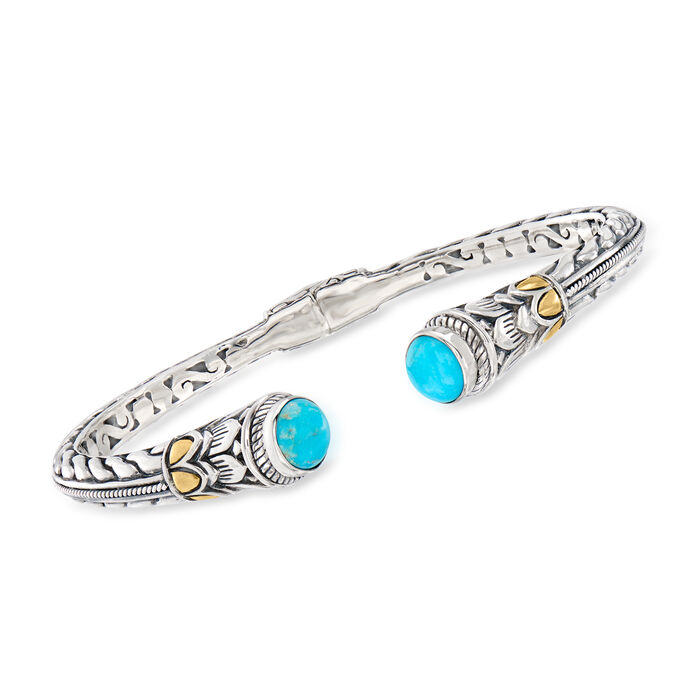 Turquoise Bali-Style Cuff Bracelet in Sterling Silver with 18kt Yellow Gold