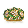 C. 1980 Vintage 1.80 ct. t.w. Green Tourmaline and .96 ct. t.w. Diamond Dome Ring in 18kt Yellow Gold