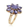 C. 1980 Vintage 4.70 ct. t.w. Iolite Floral Ring in 10kt Yellow Gold