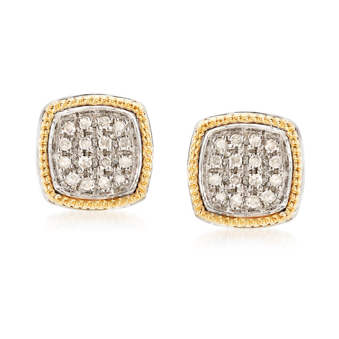 .10 ct. t.w. Diamond Two-Tone Square Earrings in 14kt Yellow Gold and Sterling Silver