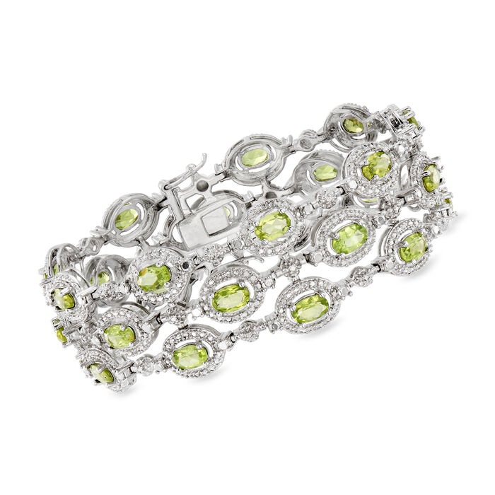 10.00 ct. t.w. Peridot Bracelet with Diamond Accents in Sterling Silver