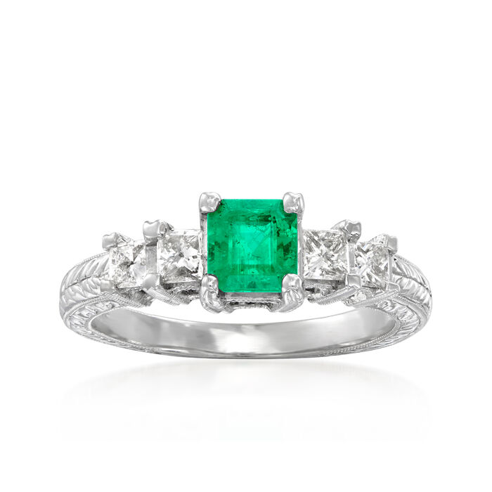 .70 Carat Emerald and .77 ct. t.w. Diamond Ring in 14kt White Gold