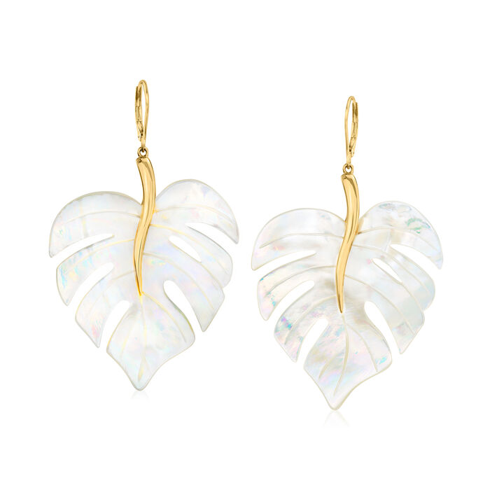 Mother-of-Pearl Leaf Drop Earrings in 18kt Gold Over Sterling