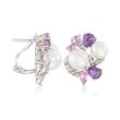 6-8mm Cultured Pearl and 2.30 ct. t.w. Multi-Stone Earrings in Sterling Silver