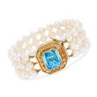 C. 1980 Vintage Cultured Pearl and 11.60 Carat Blue Topaz Bracelet in 14kt Yellow Gold