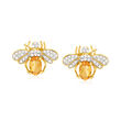 .80 ct. t.w. Citrine and .25 ct. t.w. Diamond Bumblebee Earrings in 14kt Yellow Gold