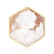 C. 1980 Vintage Brown Shell Hexagonal Cameo Pin/Pendant in 18kt Yellow Gold