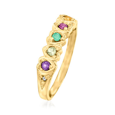 Personalized Heart Band Ring in 14kt Gold with Diamond Accents  3 to 7 Birthstones