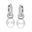 9-9.5mm Cultured South Sea Pearl and .50 ct. t.w. Diamond Removable Hoop Drop Earrings in 14kt White Gold