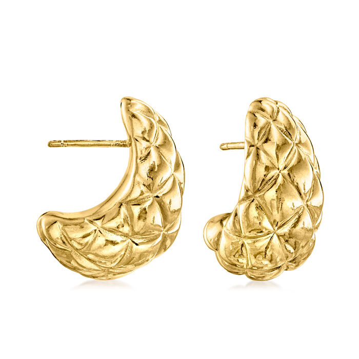 Italian 18kt Gold Over Sterling Quilted J-Hoop Earrings