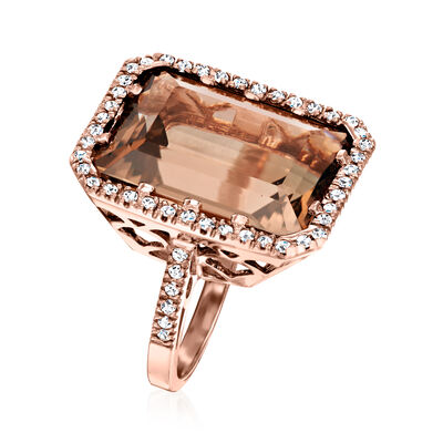 25.00 Carat Smoky Quartz and .54 ct. t.w. Diamond Ring in 14kt Rose Gold