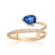 1.00 Carat Sapphire and .12 ct. t.w. Diamond Double-Band Open Ring in 14kt Yellow Gold